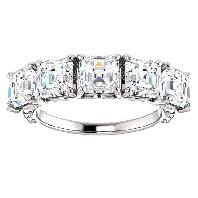 Estella Asscher Moissanite Filigree Scrolls Engagement Band Fire Brilliance Rings