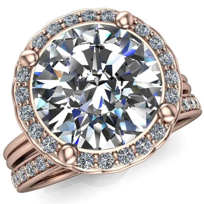 Fire Brilliance Ivy Round Center Stone Intertwined Love Basket Halo Diamond Ring Rings Fire Brilliance Ivy Round Center Stone Intertwined Love Basket Halo Diamond Ring Rings