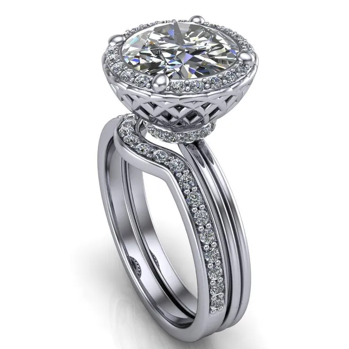 Fire Brilliance Ivy Round Center Stone Intertwined Love Basket Halo Diamond Ring Rings