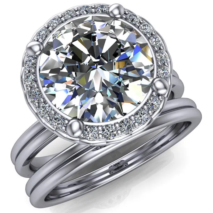 Fire Brilliance Ivy Round Center Stone Intertwined Love Basket Halo Diamond Ring Rings