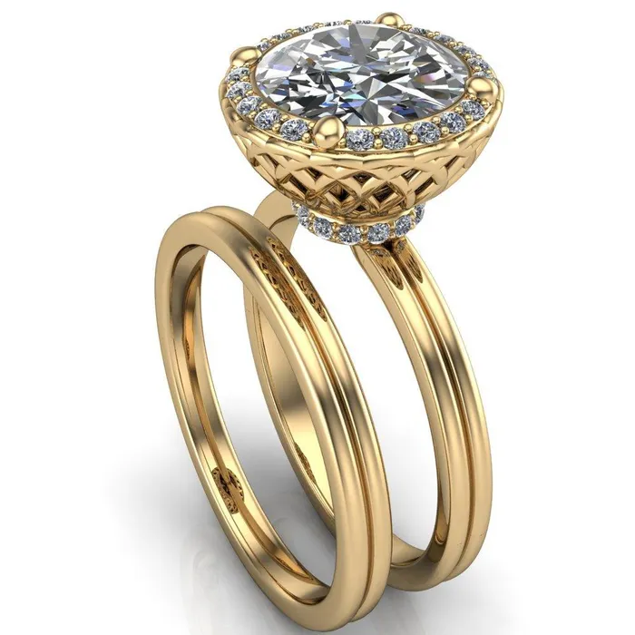 Fire Brilliance Ivy Round Center Stone Intertwined Love Basket Halo Diamond Ring Rings