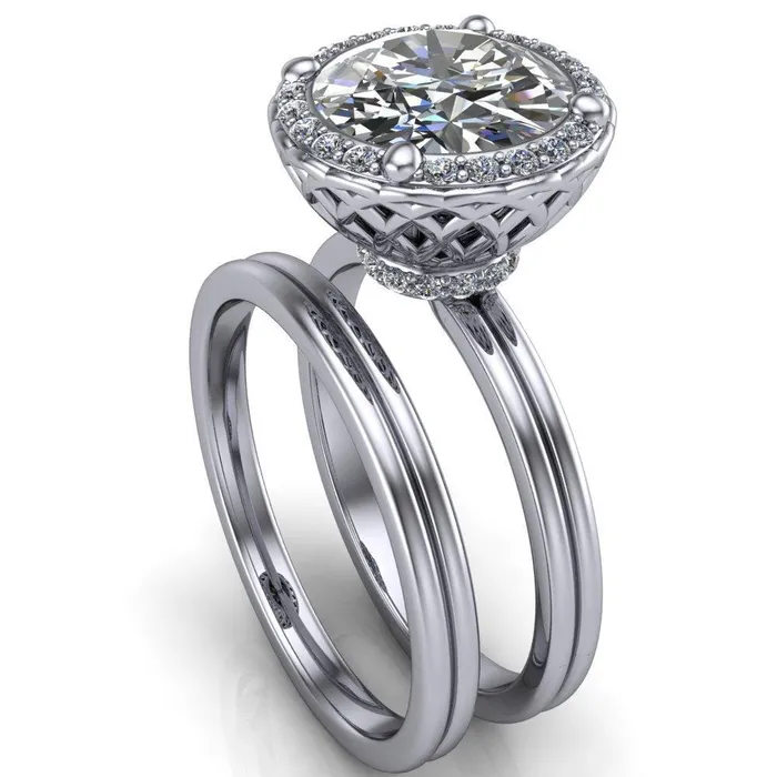 Fire Brilliance Ivy Round Center Stone Intertwined Love Basket Halo Diamond Ring Rings