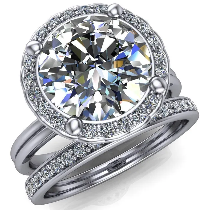 Fire Brilliance Ivy Round Center Stone Intertwined Love Basket Halo Diamond Ring Rings