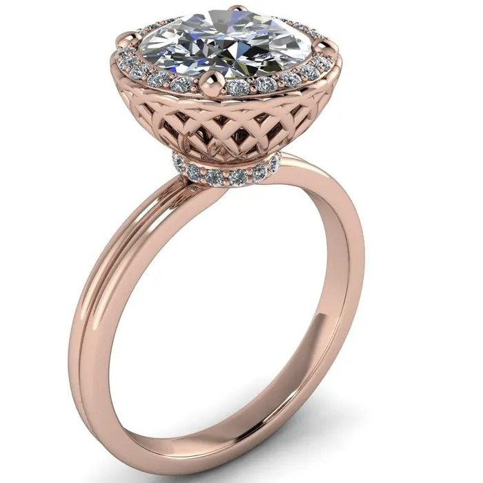 Fire Brilliance Ivy Round Center Stone Intertwined Love Basket Halo Diamond Ring Rings