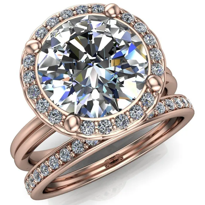 Fire Brilliance Ivy Round Center Stone Intertwined Love Basket Halo Diamond Ring Rings