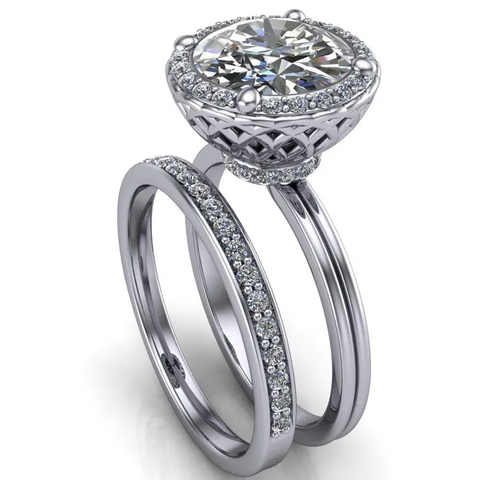 Fire Brilliance Ivy Round Center Stone Intertwined Love Basket Halo Diamond Ring Rings