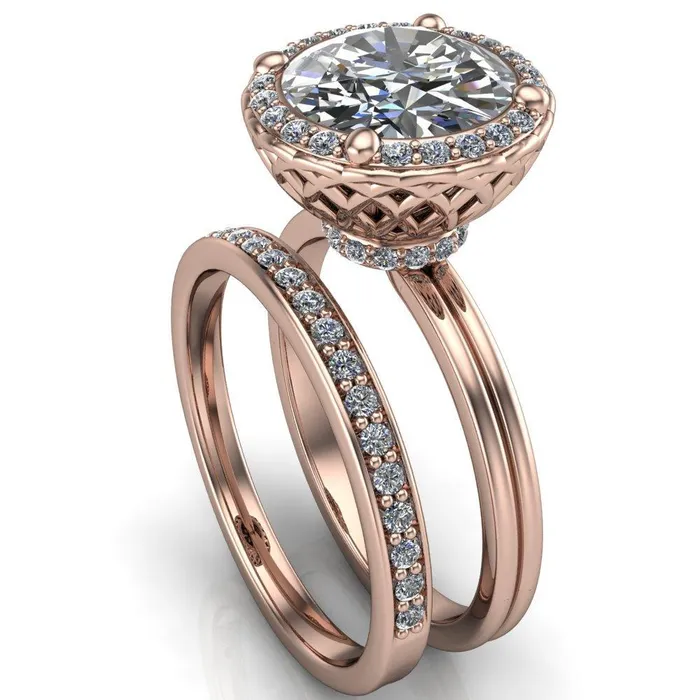 Fire Brilliance Ivy Round Center Stone Intertwined Love Basket Halo Diamond Ring Rings