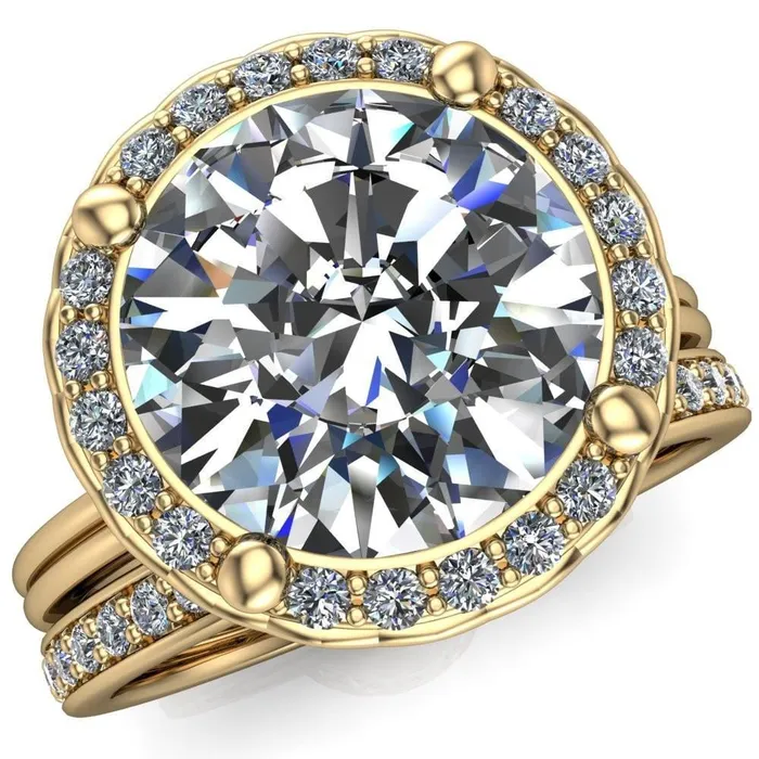 Fire Brilliance Ivy Round Center Stone Intertwined Love Basket Halo Diamond Ring Rings