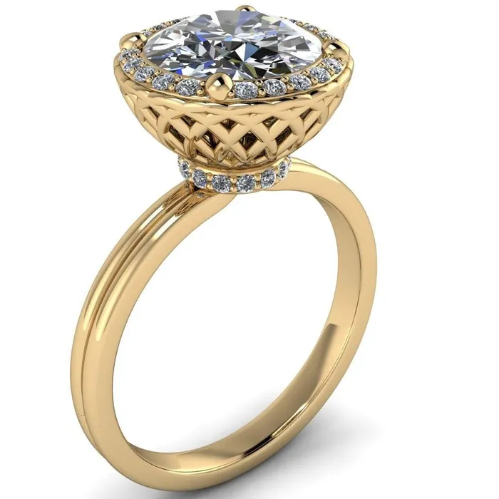 Fire Brilliance Ivy Round Center Stone Intertwined Love Basket Halo Diamond Ring Rings