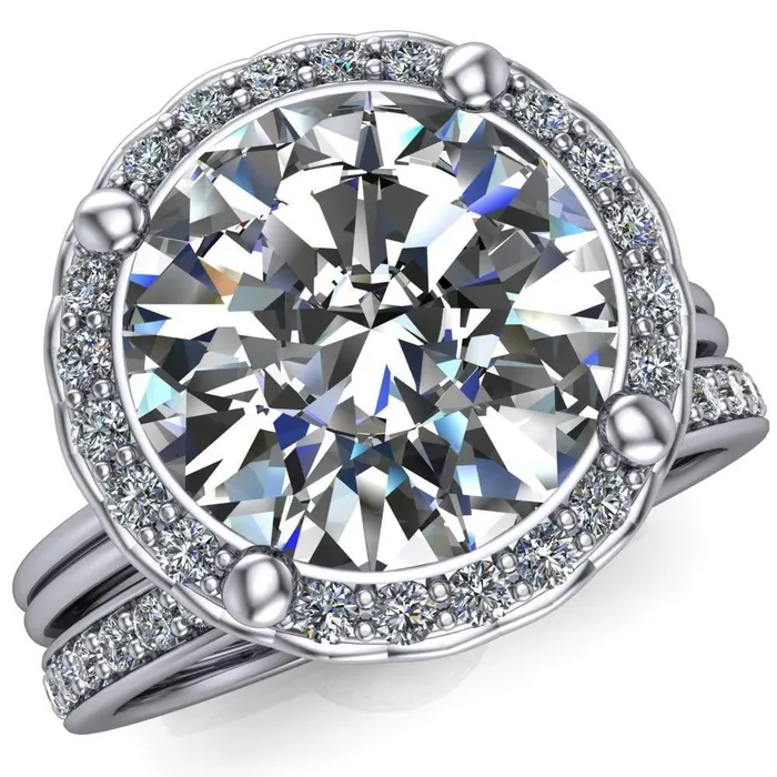 Fire Brilliance Ivy Round Center Stone Intertwined Love Basket Halo Diamond Ring Rings