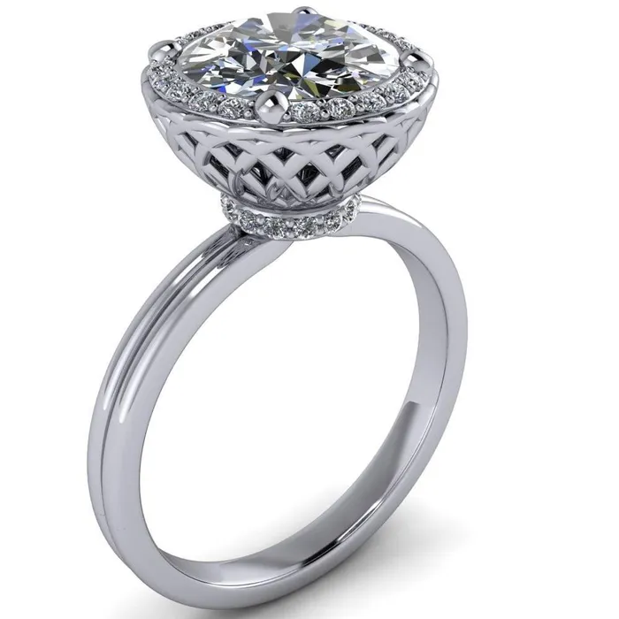 Fire Brilliance Ivy Round Center Stone Intertwined Love Basket Halo Diamond Ring Rings