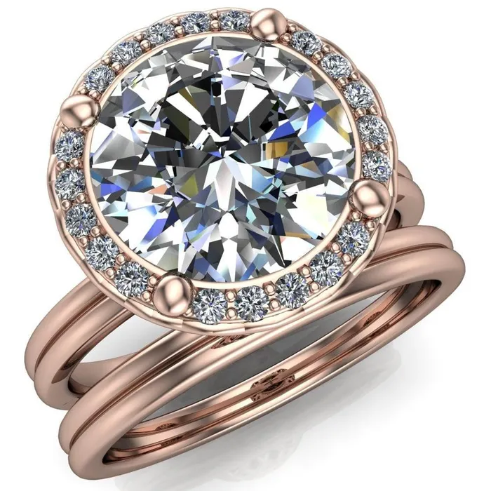 Fire Brilliance Ivy Round Center Stone Intertwined Love Basket Halo Diamond Ring Rings