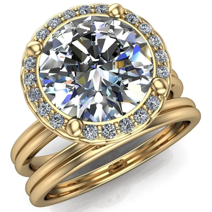 Fire Brilliance Ivy Round Center Stone Intertwined Love Basket Halo Diamond Ring Rings