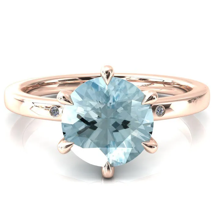 Fire Brilliance Rings Maise Round Aqua Blue Spinel 6 Prong Diamond Accent Engagement Ring