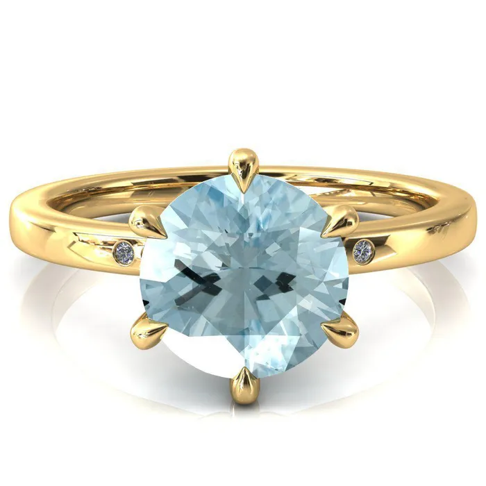 Fire Brilliance Rings Maise Round Aqua Blue Spinel 6 Prong Diamond Accent Engagement Ring