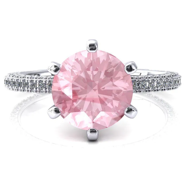 Fire Brilliance Rings Mariyah Round Pink Sapphire 6 Prong 34 Eternity 3 Sided Diamond Shank Engagement Ring