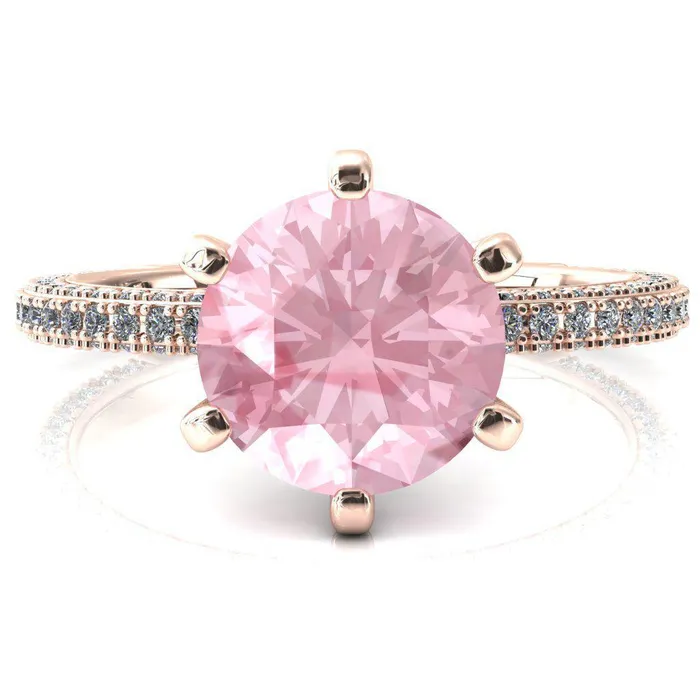 Fire Brilliance Rings Mariyah Round Pink Sapphire 6 Prong 34 Eternity 3 Sided Diamond Shank Engagement Ring