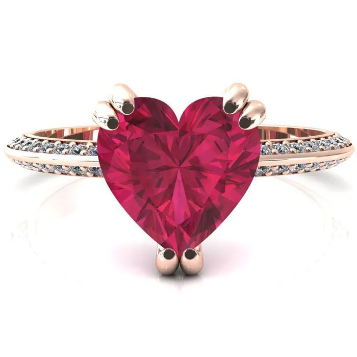 Fire Brilliance Rings Nancy Heart Ruby 3 Double Prong 12 Eternity Diamond Knife Shank Accent Engagement Ring