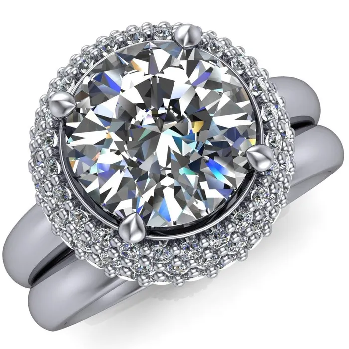 Hailey Round Center Stone 3 Row Umbrella Diamond Halo Ring Fire Brilliance Rings Hailey Round Center Stone 3 Row Umbrella Diamond Halo Ring Fire Brilliance Rings