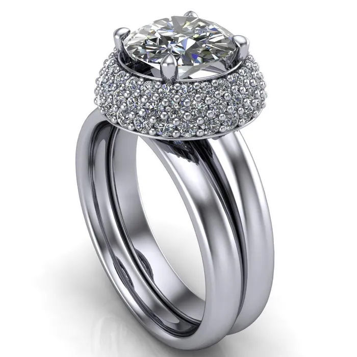 Hailey Round Center Stone 3 Row Umbrella Diamond Halo Ring Fire Brilliance Rings