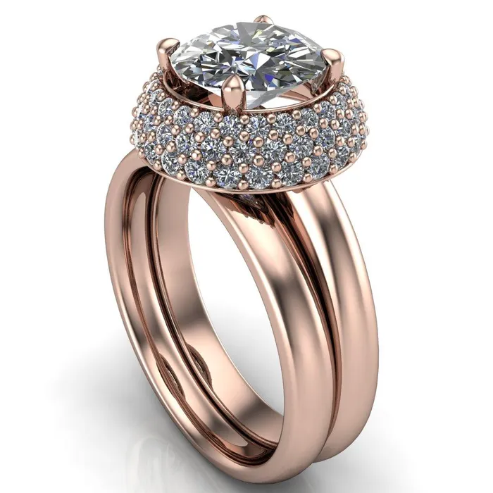 Hailey Round Center Stone 3 Row Umbrella Diamond Halo Ring Fire Brilliance Rings