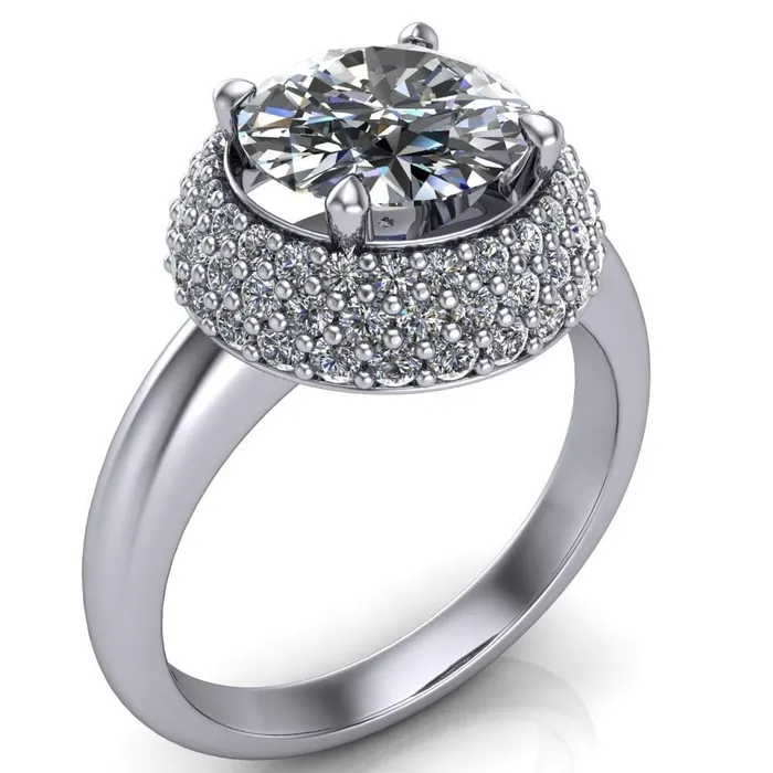 Hailey Round Center Stone 3 Row Umbrella Diamond Halo Ring Fire Brilliance Rings