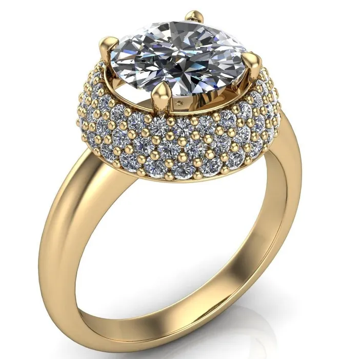 Hailey Round Center Stone 3 Row Umbrella Diamond Halo Ring Fire Brilliance Rings