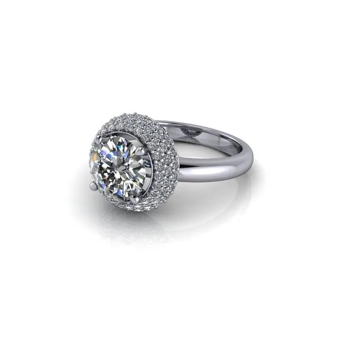 Hailey Round Center Stone 3 Row Umbrella Diamond Halo Ring Fire Brilliance Rings