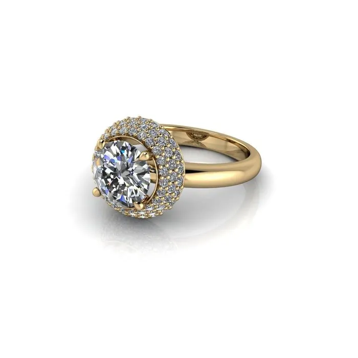 Hailey Round Center Stone 3 Row Umbrella Diamond Halo Ring Fire Brilliance Rings