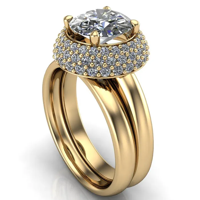 Hailey Round Center Stone 3 Row Umbrella Diamond Halo Ring Fire Brilliance Rings