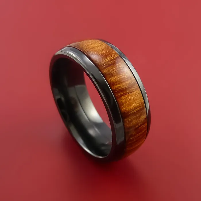 Lashbrook Rings Black Zirconium Ring with Hardwood Inlay Custom Made Band
