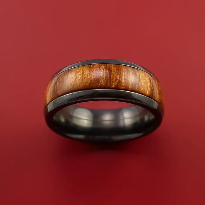 Lashbrook Rings Black Zirconium Ring with Hardwood Inlay Custom Made Band Lashbrook Rings Black Zirconium Ring with Hardwood Inlay Custom Made Band