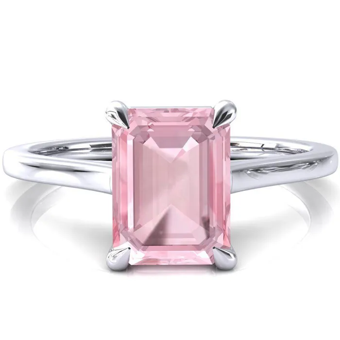 Lizzy Emerald Pink Sapphire 4 Claw Prong Cathedral Engagement Ring Fire Brilliance Rings Lizzy Emerald Pink Sapphire 4 Claw Prong Cathedral Engagement Ring Fire Brilliance Rings