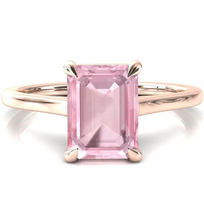 Lizzy Emerald Pink Sapphire 4 Claw Prong Cathedral Engagement Ring Fire Brilliance Rings