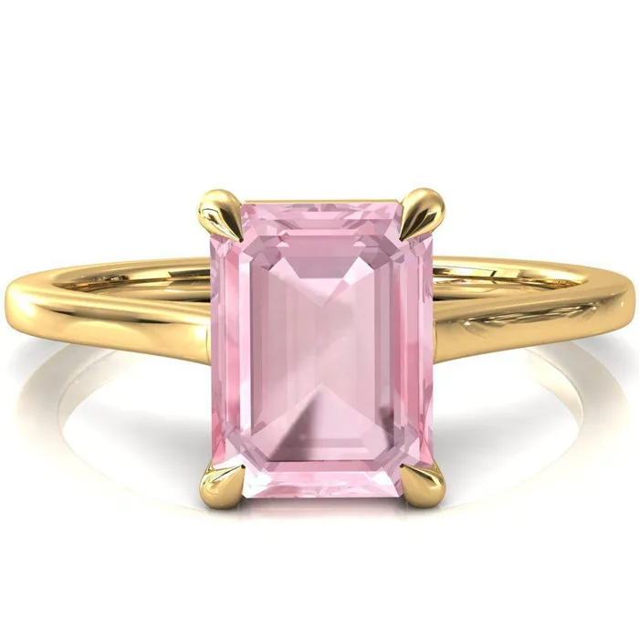 Lizzy Emerald Pink Sapphire 4 Claw Prong Cathedral Engagement Ring Fire Brilliance Rings