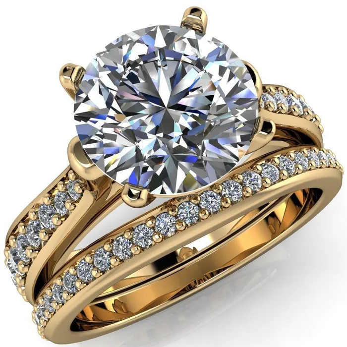 Lupine Round Center Stone 4 Prong Split Shank Cathedral Engagement Ring Fire Brilliance Rings