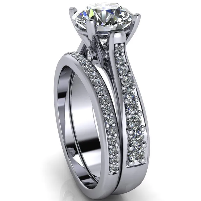 Lupine Round Center Stone 4 Prong Split Shank Cathedral Engagement Ring Fire Brilliance Rings