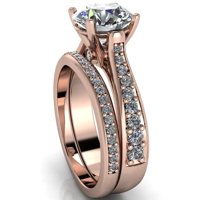 Lupine Round Center Stone 4 Prong Split Shank Cathedral Engagement Ring Fire Brilliance Rings
