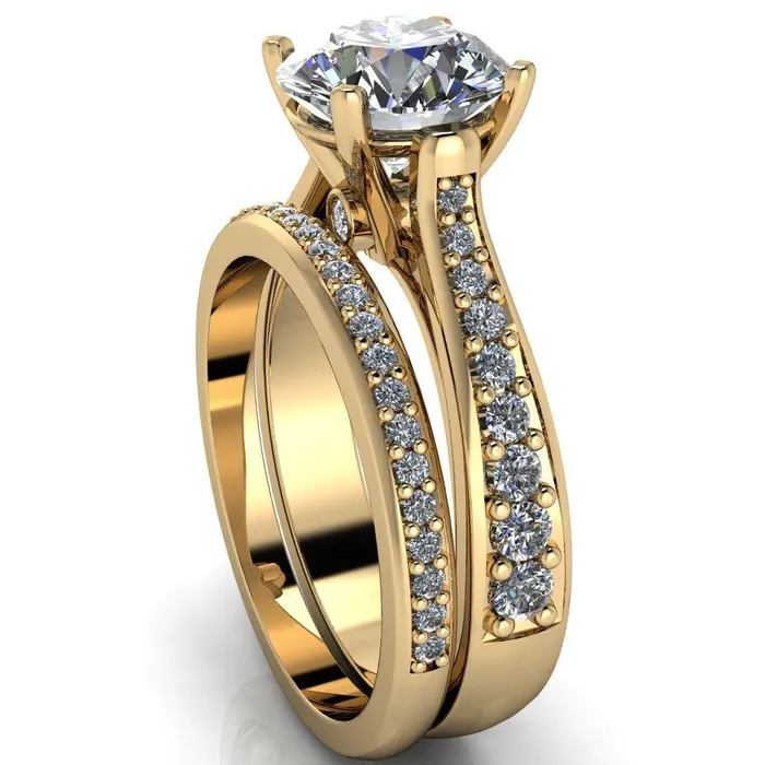 Lupine Round Center Stone 4 Prong Split Shank Cathedral Engagement Ring Fire Brilliance Rings