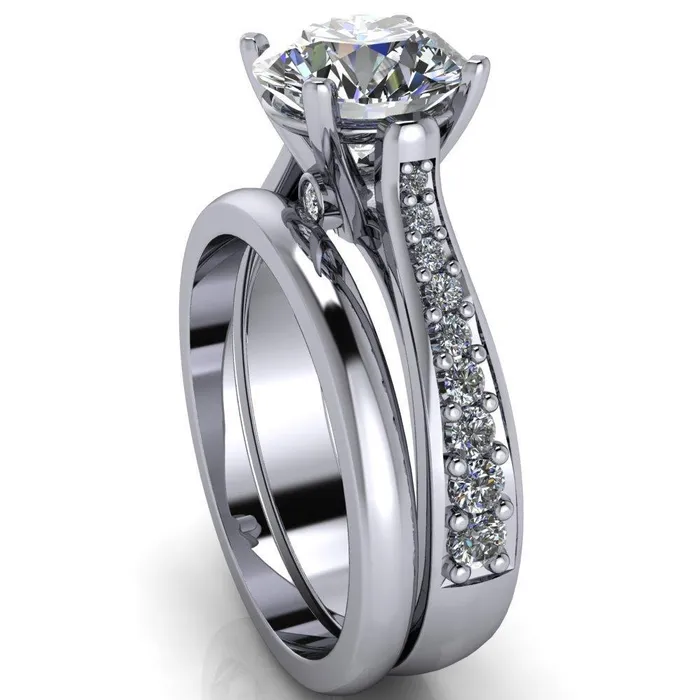 Lupine Round Center Stone 4 Prong Split Shank Cathedral Engagement Ring Fire Brilliance Rings