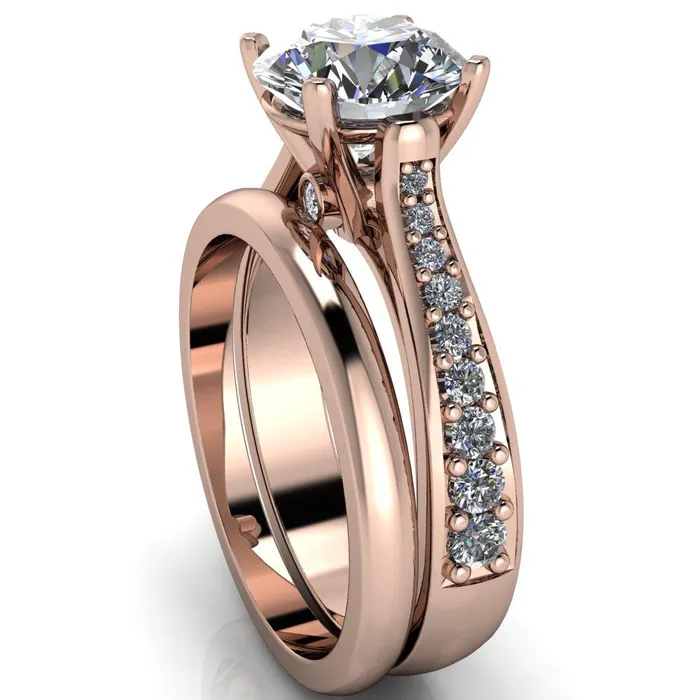 Lupine Round Center Stone 4 Prong Split Shank Cathedral Engagement Ring Fire Brilliance Rings