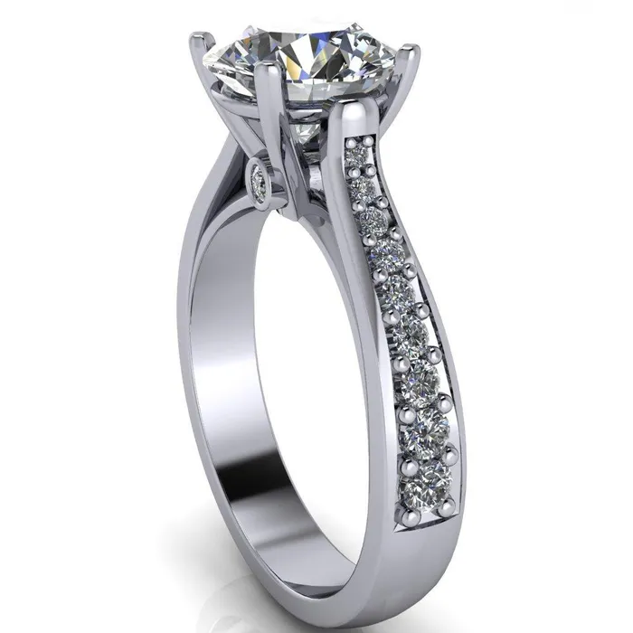 Lupine Round Center Stone 4 Prong Split Shank Cathedral Engagement Ring Fire Brilliance Rings