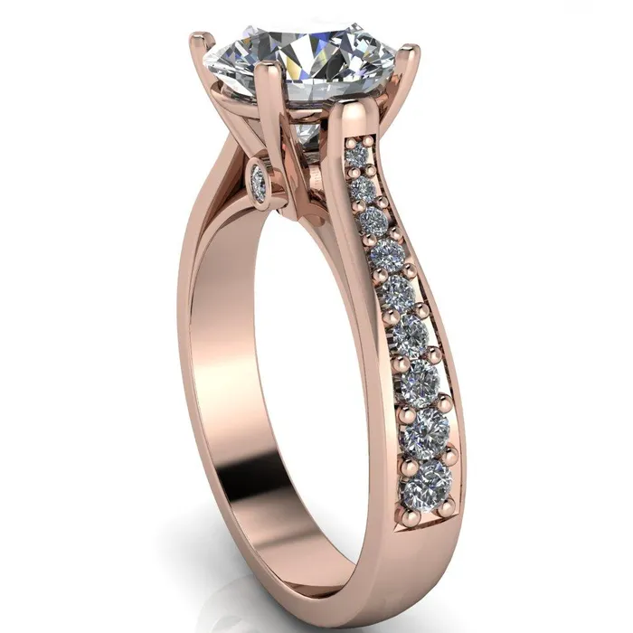 Lupine Round Center Stone 4 Prong Split Shank Cathedral Engagement Ring Fire Brilliance Rings