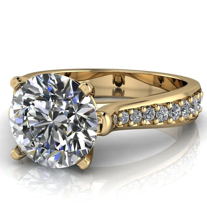 Lupine Round Center Stone 4 Prong Split Shank Cathedral Engagement Ring Fire Brilliance Rings