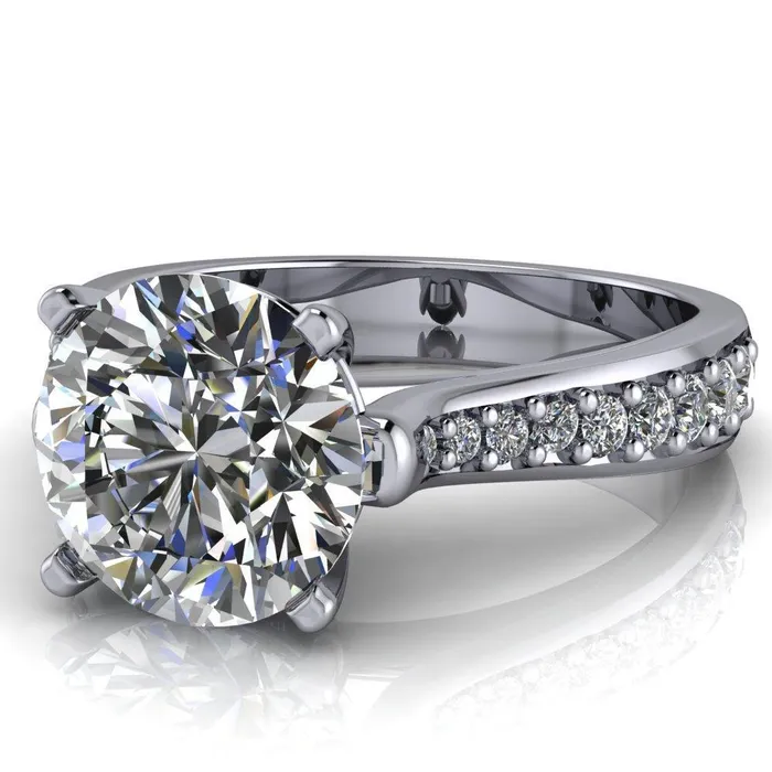 Lupine Round Center Stone 4 Prong Split Shank Cathedral Engagement Ring Fire Brilliance Rings