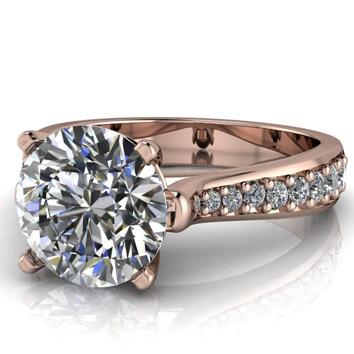 Lupine Round Center Stone 4 Prong Split Shank Cathedral Engagement Ring Fire Brilliance Rings