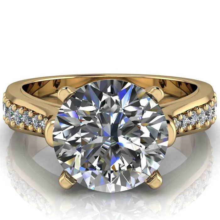 Lupine Round Center Stone 4 Prong Split Shank Cathedral Engagement Ring Fire Brilliance Rings