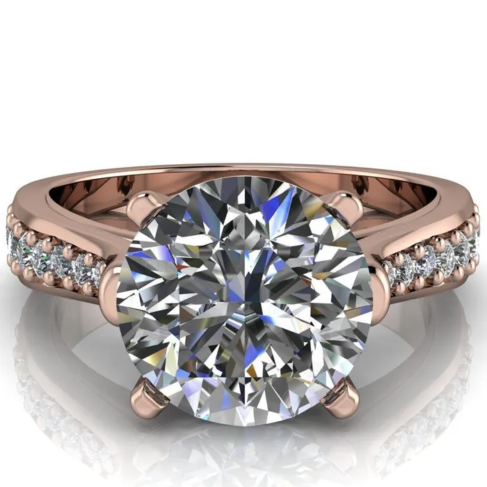 Lupine Round Center Stone 4 Prong Split Shank Cathedral Engagement Ring Fire Brilliance Rings