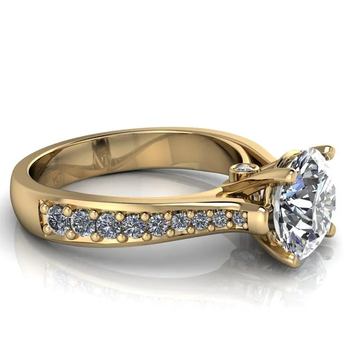 Lupine Round Center Stone 4 Prong Split Shank Cathedral Engagement Ring Fire Brilliance Rings