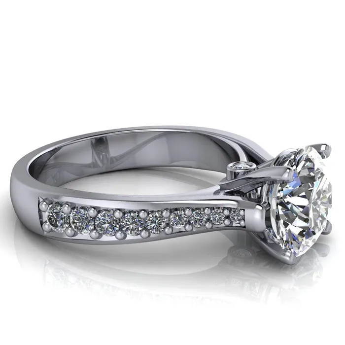 Lupine Round Center Stone 4 Prong Split Shank Cathedral Engagement Ring Fire Brilliance Rings